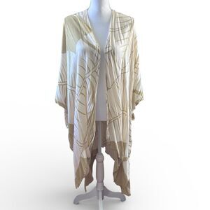 Lightweight Boho Kimono Cardigan Cover Up Beige Leaf OSFM Beach Resort